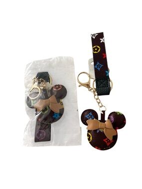 TWO MICKEY HEAD MULTI COLOR KAWAII KEYCHAIN BAGCHARMS SET OF TWO